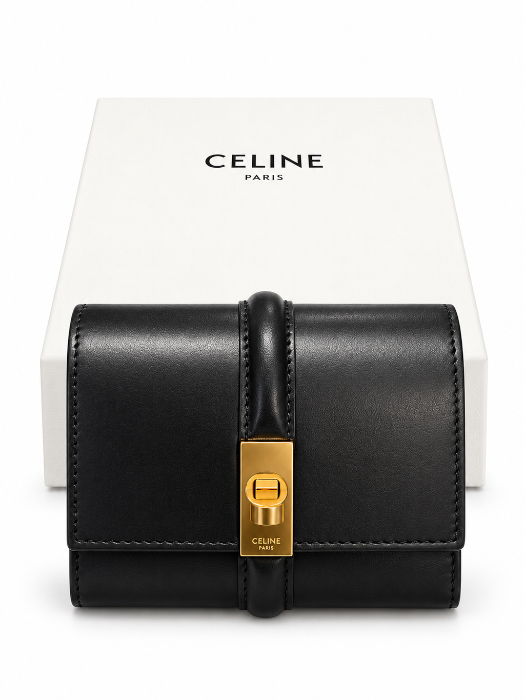 Celine Small Trifold Wallet 16 Black Satinated Calfskin