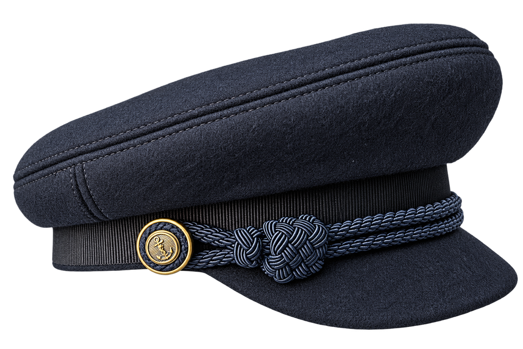 Saint Laurent Black Felt Sailor Cap with Gold-Tone Hardware