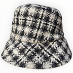 Chanel Black, White & Gray Tweed Bucket Hat with CC Logo