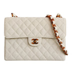 Vintage Chanel Quilted Linen Flap Bag with Tortoiseshell Resin Chain