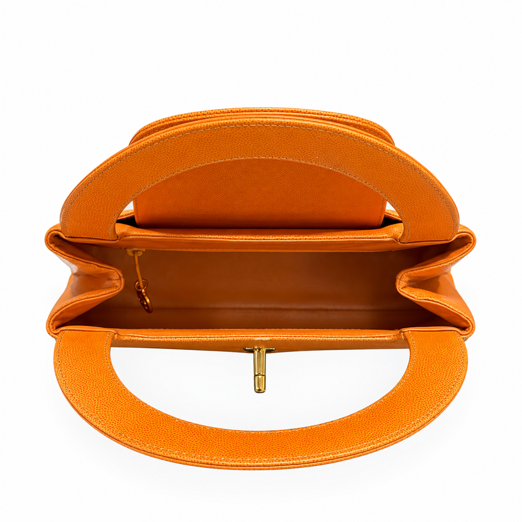 Chanel Rare Vintage Orange Caviar Leather Top Handle Bag
