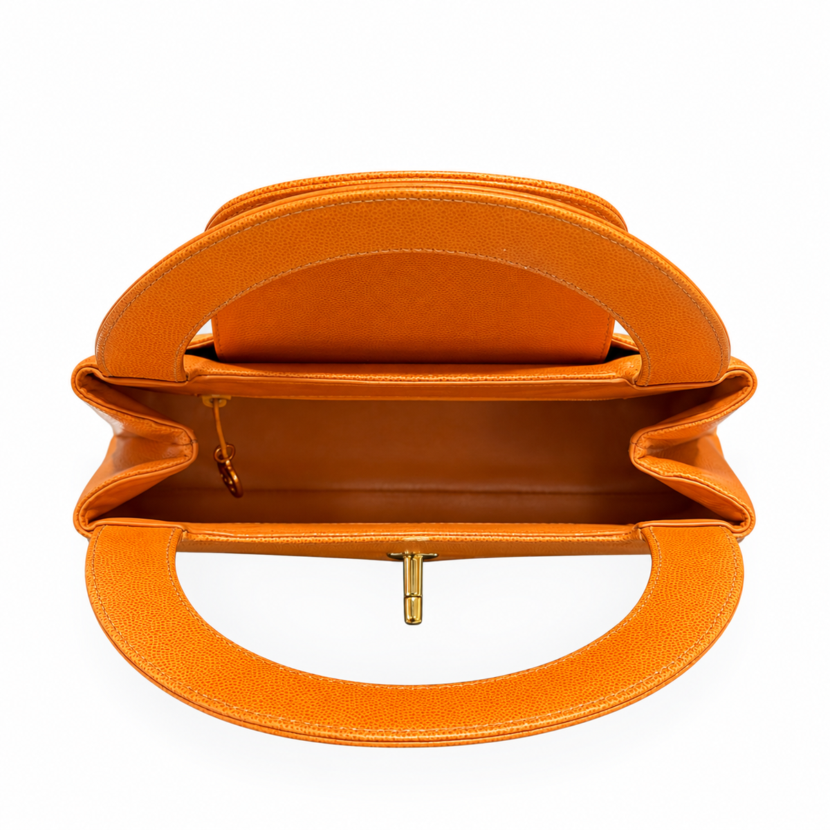 Chanel Rare Vintage Orange Caviar Leather Top Handle Bag