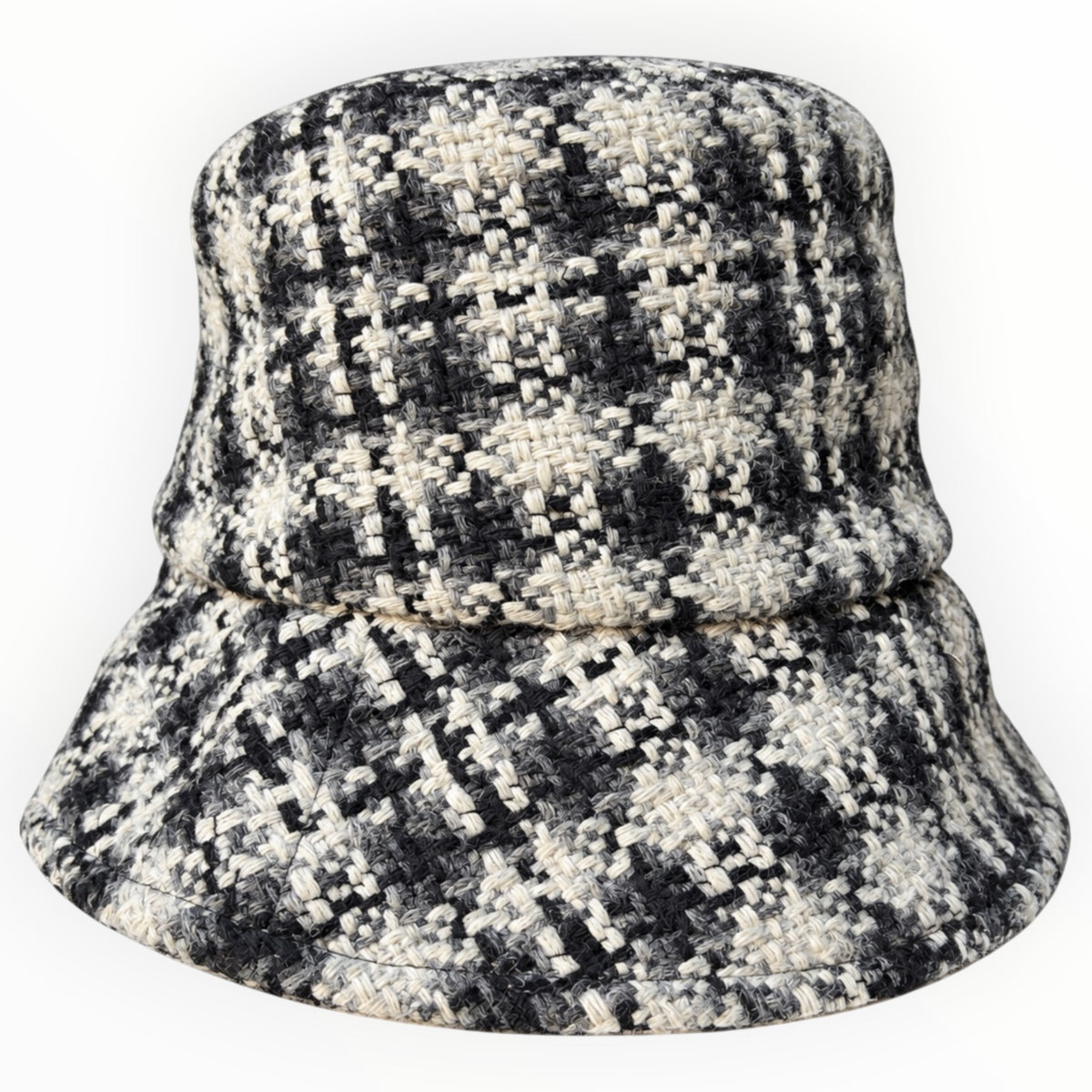 Chanel Black, White & Gray Tweed Bucket Hat with CC Logo