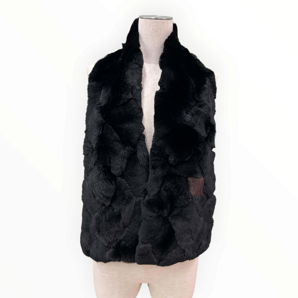 Chanel Black Genuine Fur Patchwork Stole with Silk Lining
