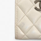 Chanel White Quilted Leather Compact Wallet with Silver-Tone CC Hardware