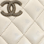 Chanel White Quilted Leather Compact Wallet with Silver-Tone CC Hardware