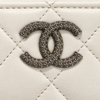 Chanel White Quilted Leather Compact Wallet with Silver-Tone CC Hardware