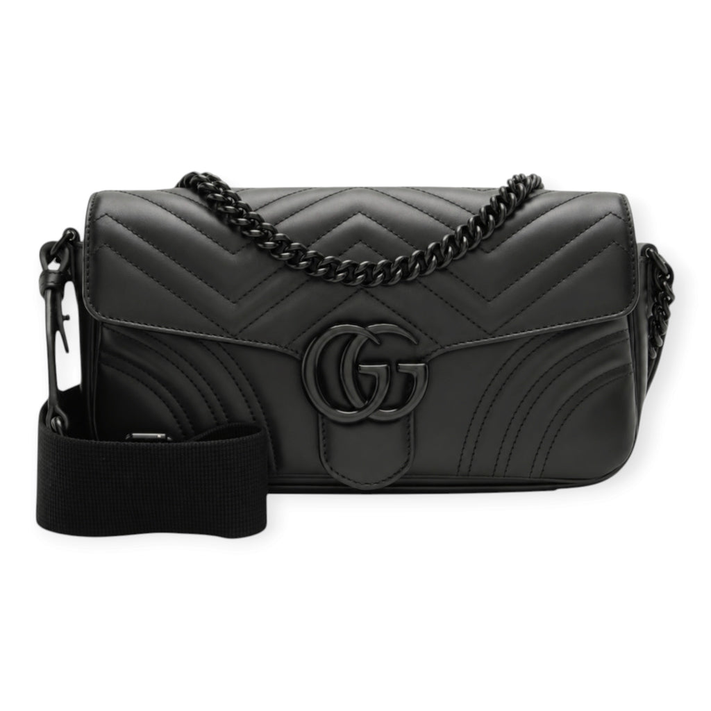 Gucci GG Marmont Monochrome Matelassé Black Leather Flap Bag