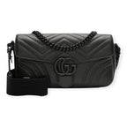 Gucci GG Marmont Monochrome Matelassé Black Leather Flap Bag