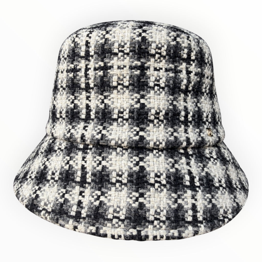 Chanel Black, White & Gray Tweed Bucket Hat with CC Logo