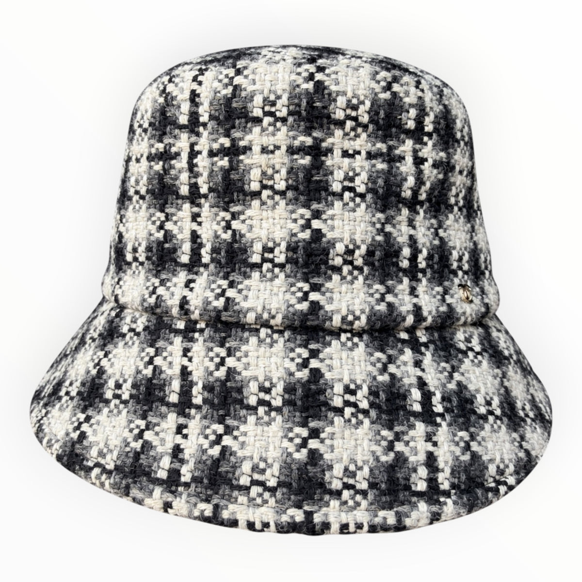 Chanel Black, White & Gray Tweed Bucket Hat with CC Logo