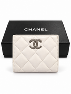 Chanel White Quilted Leather Compact Wallet with Silver-Tone CC Hardware