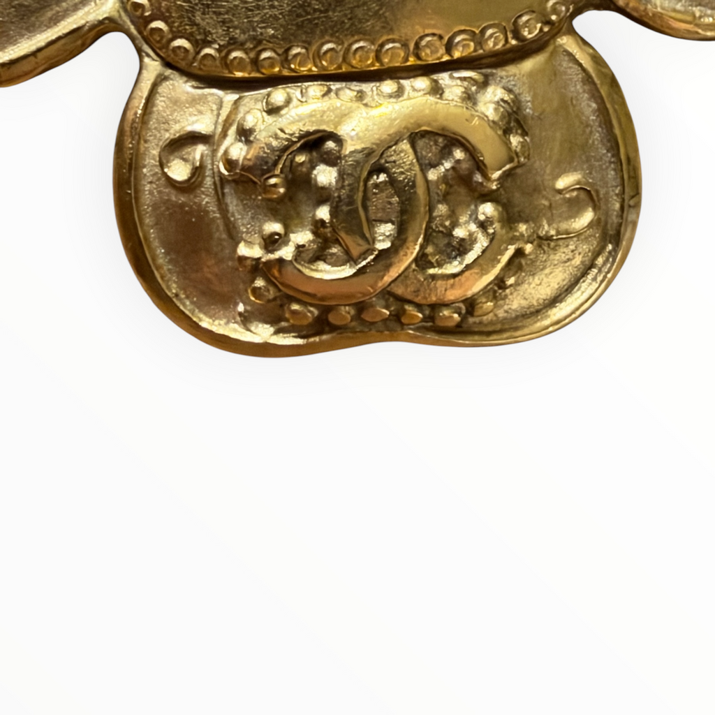 Chanel Vintage CC Clover Black Cabochon Brooch – 96A