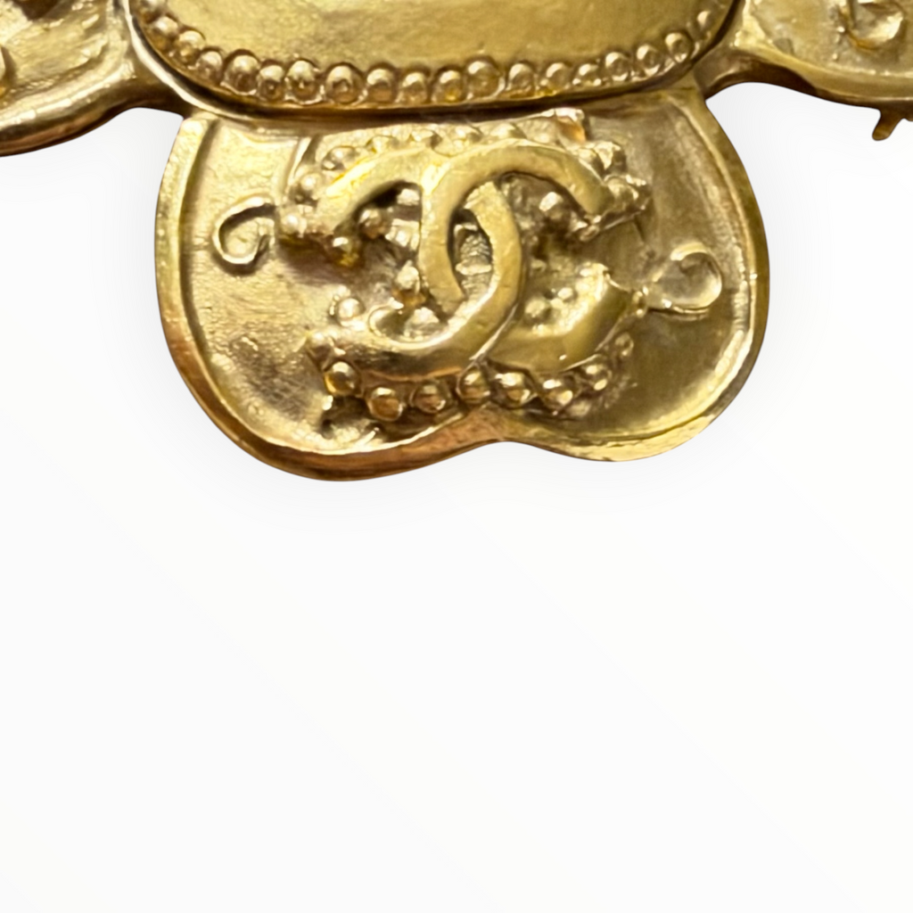 Chanel Vintage CC Clover Black Cabochon Brooch – 96A