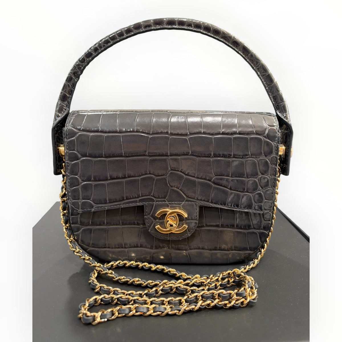 Chanel 2026 Metiers d'Art Croc Embossed Turn Around Mini Flap NIB