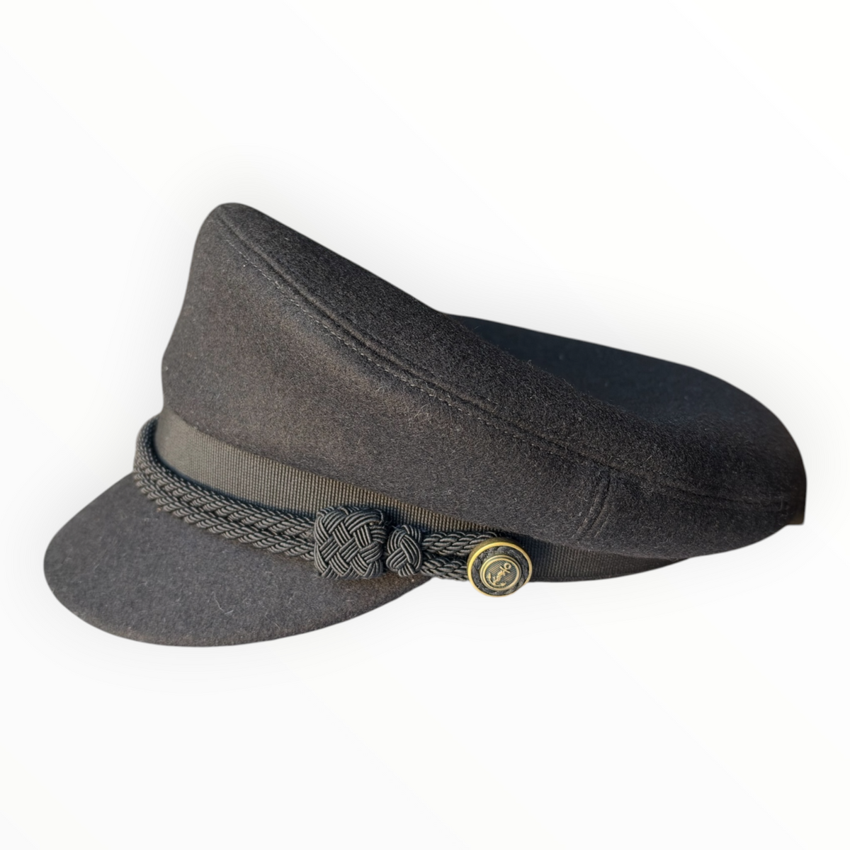 Saint Laurent Black Felt Sailor Cap with Gold-Tone Hardware