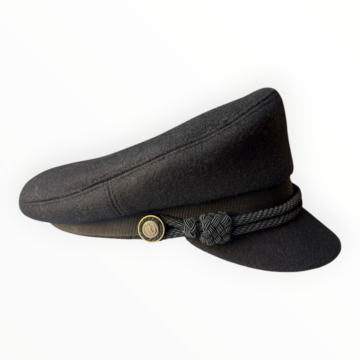 Saint Laurent Black Felt Sailor Cap with Gold-Tone Hardware