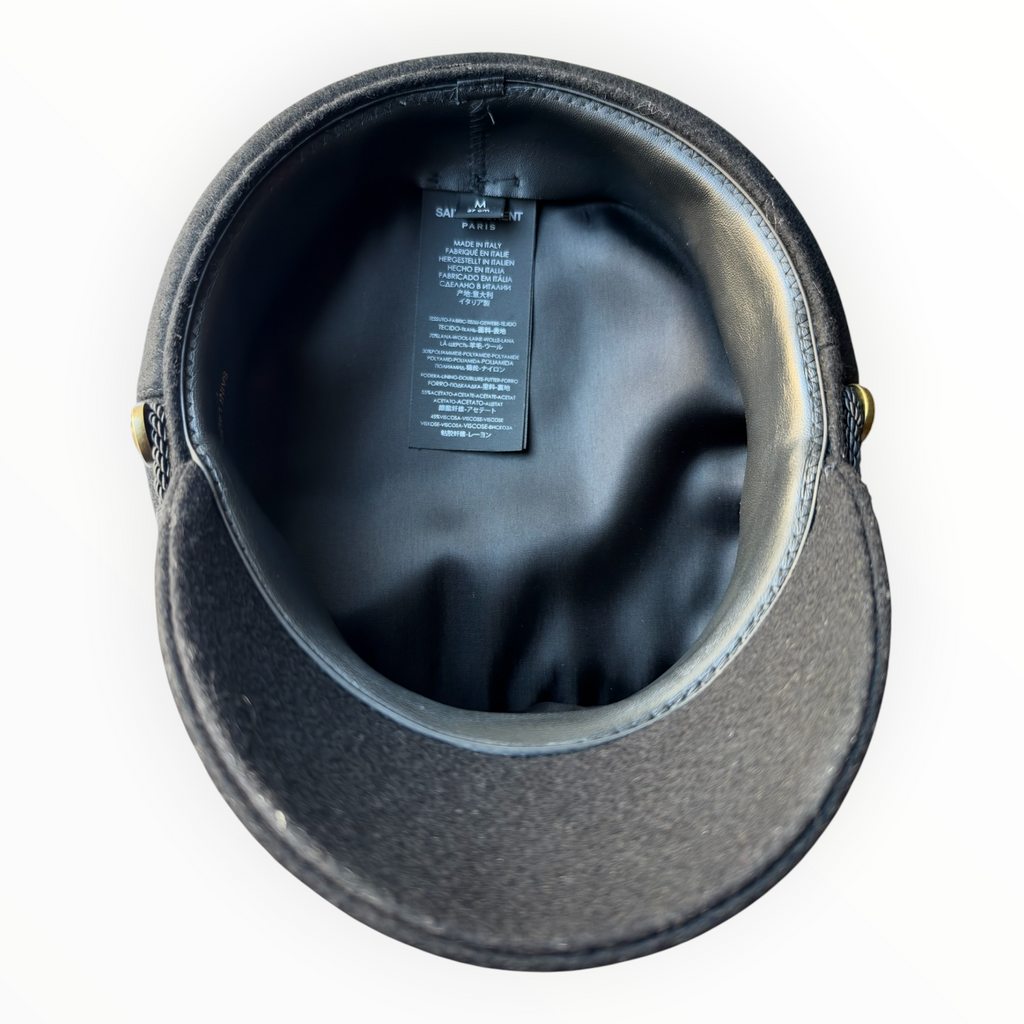 Saint Laurent Black Felt Sailor Cap with Gold-Tone Hardware