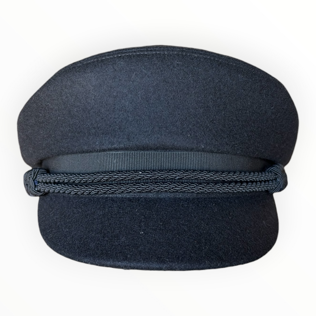 Saint Laurent Black Felt Sailor Cap with Gold-Tone Hardware