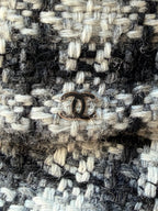 Chanel Black, White & Gray Tweed Bucket Hat with CC Logo