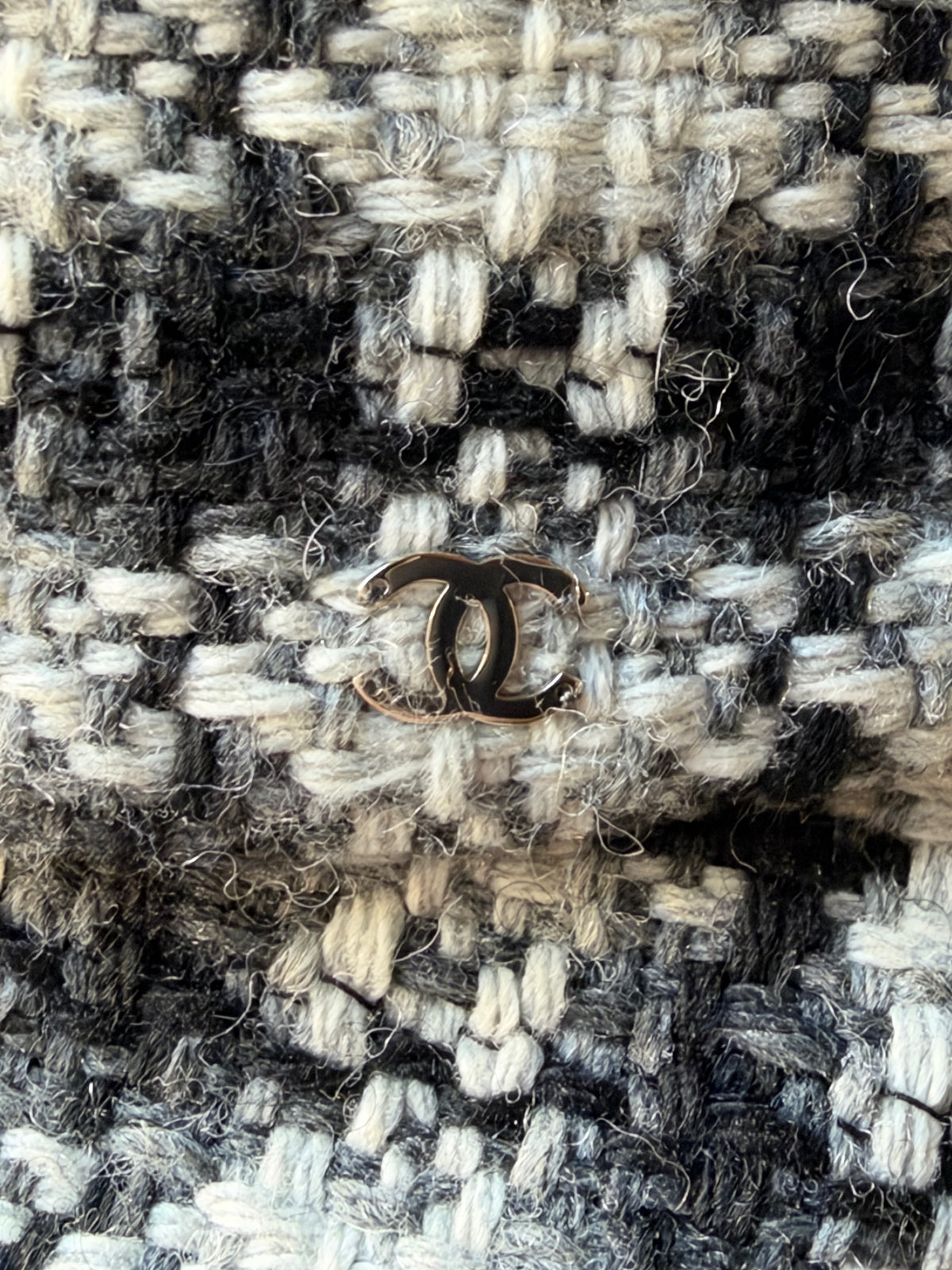 Chanel Black, White & Gray Tweed Bucket Hat with CC Logo