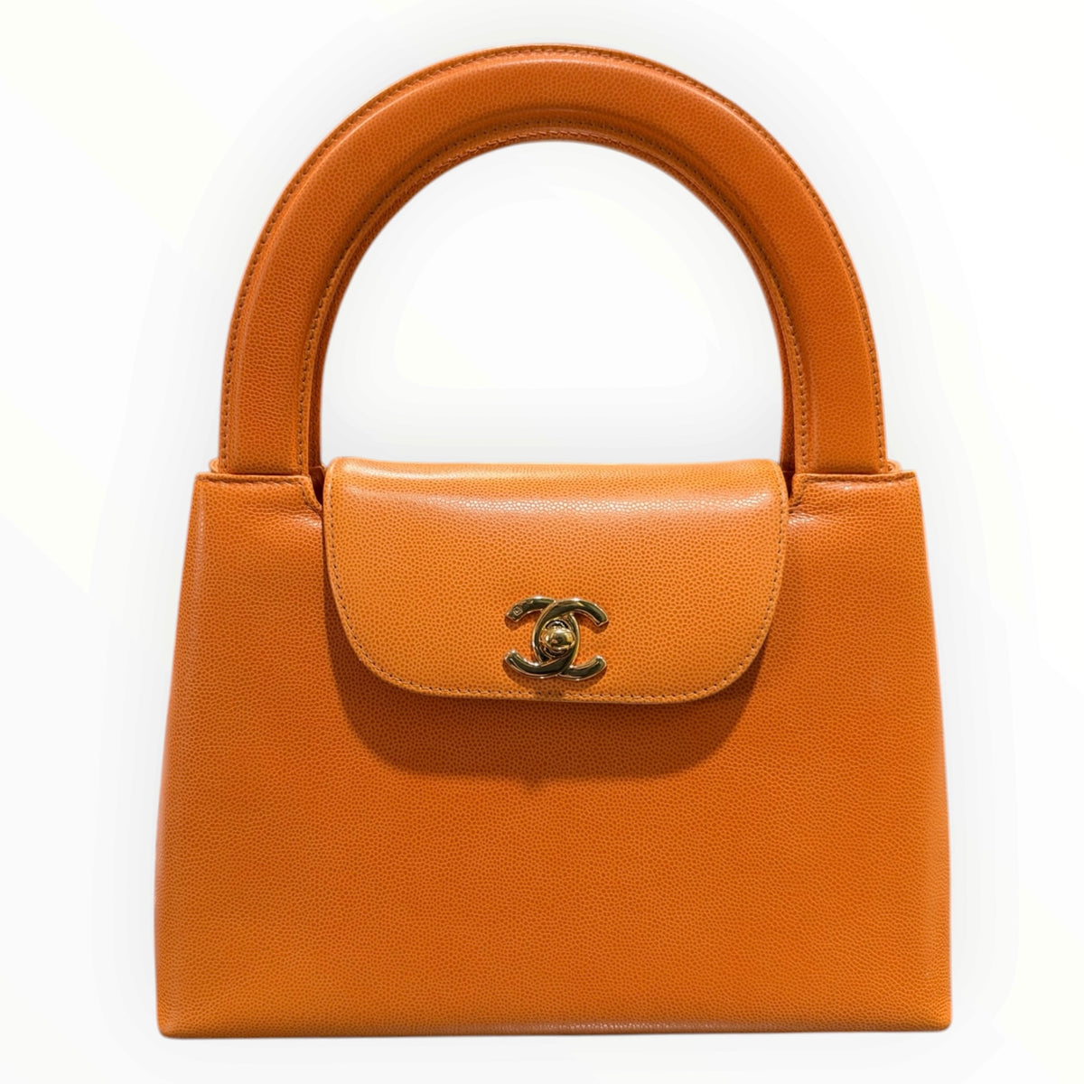 Chanel Rare Vintage Orange Caviar Leather Top Handle Bag