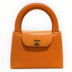 Chanel Rare Vintage Orange Caviar Leather Top Handle Bag
