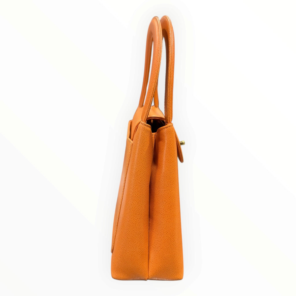 Chanel Rare Vintage Orange Caviar Leather Top Handle Bag
