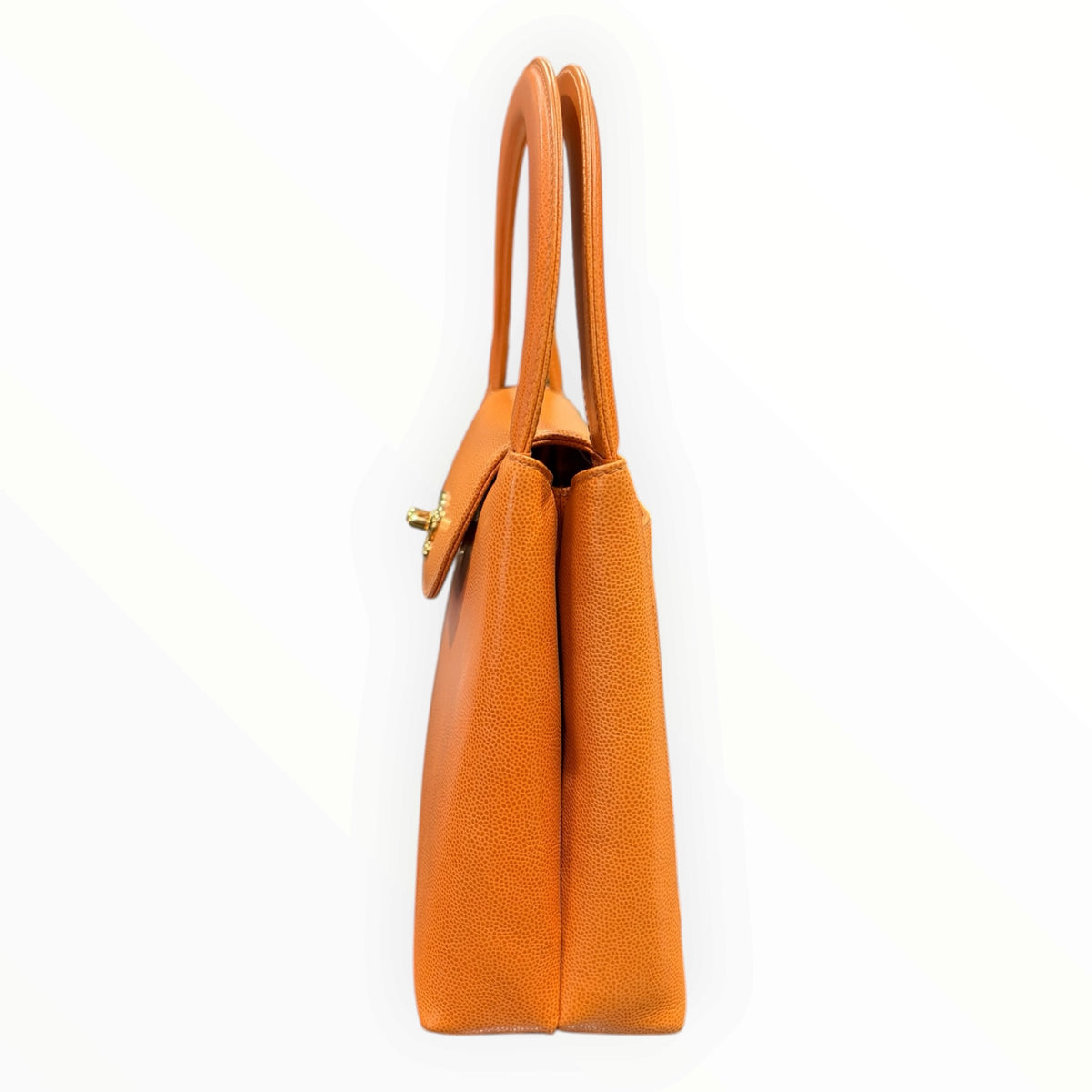 Chanel Rare Vintage Orange Caviar Leather Top Handle Bag
