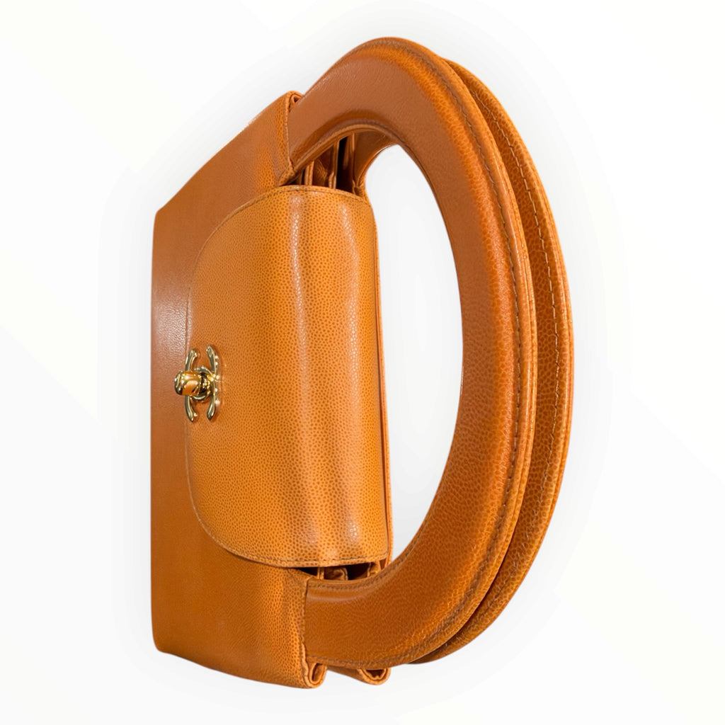 Chanel Rare Vintage Orange Caviar Leather Top Handle Bag