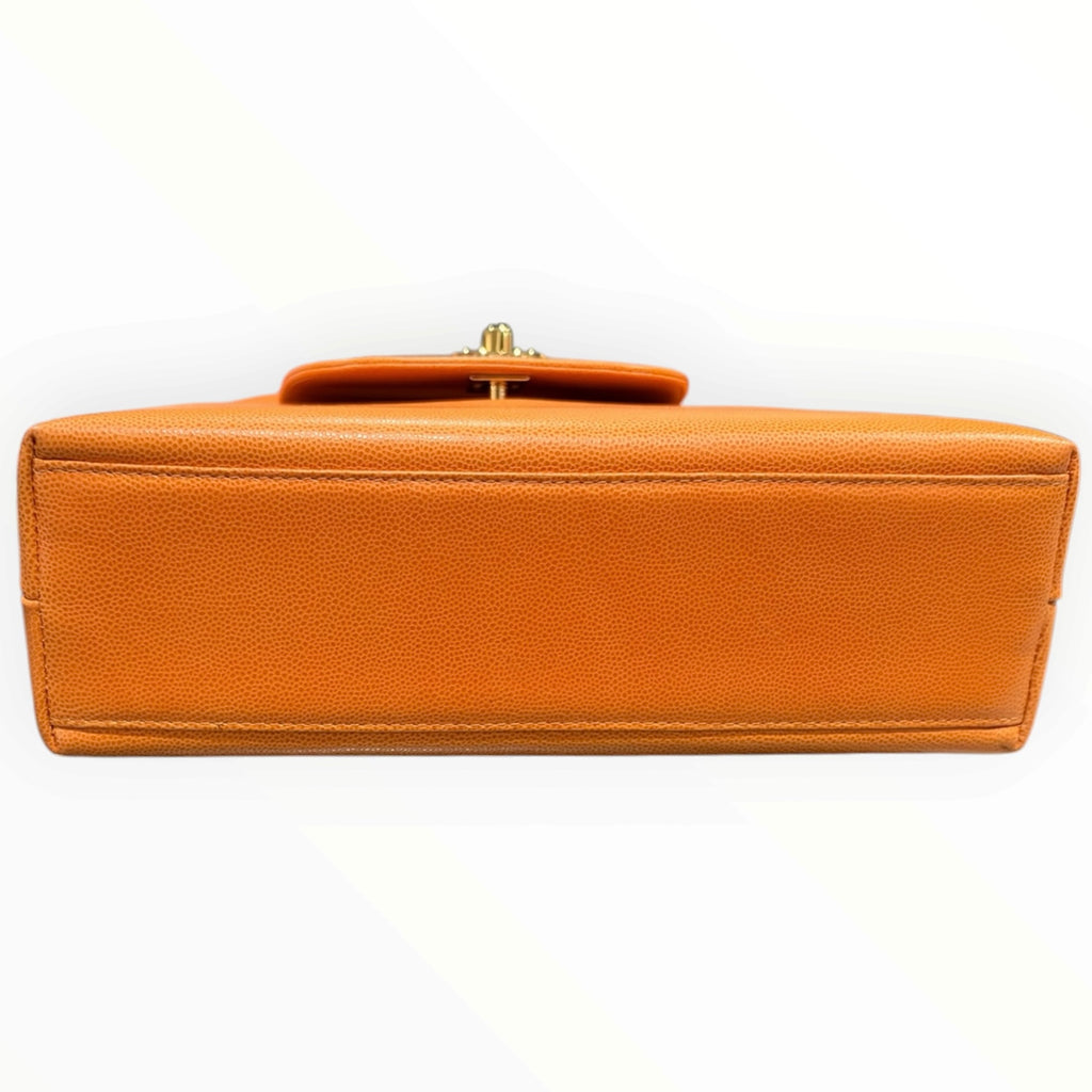 Chanel Rare Vintage Orange Caviar Leather Top Handle Bag