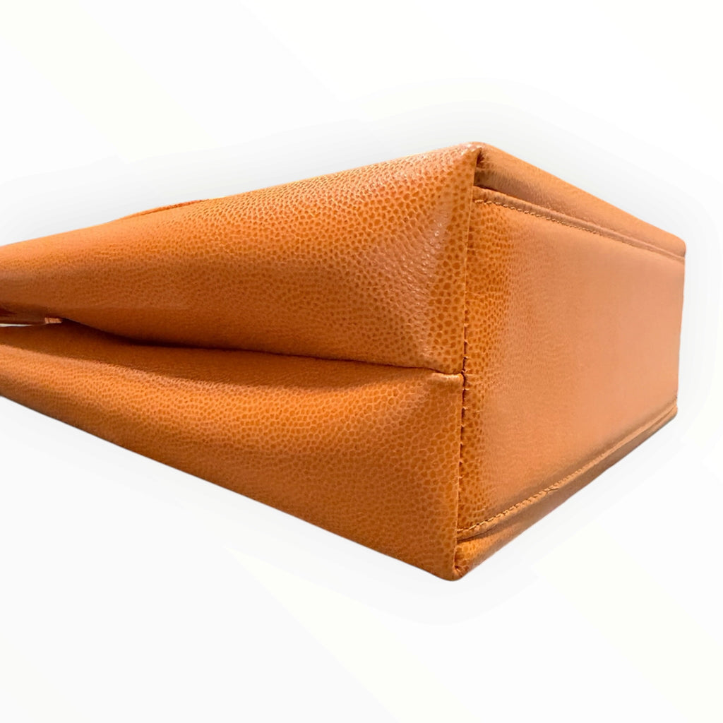 Chanel Rare Vintage Orange Caviar Leather Top Handle Bag