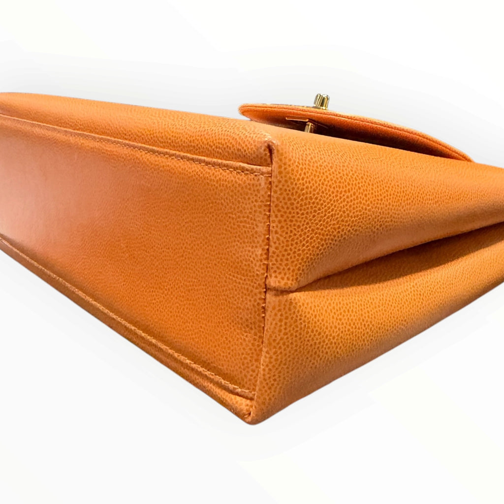 Chanel Rare Vintage Orange Caviar Leather Top Handle Bag