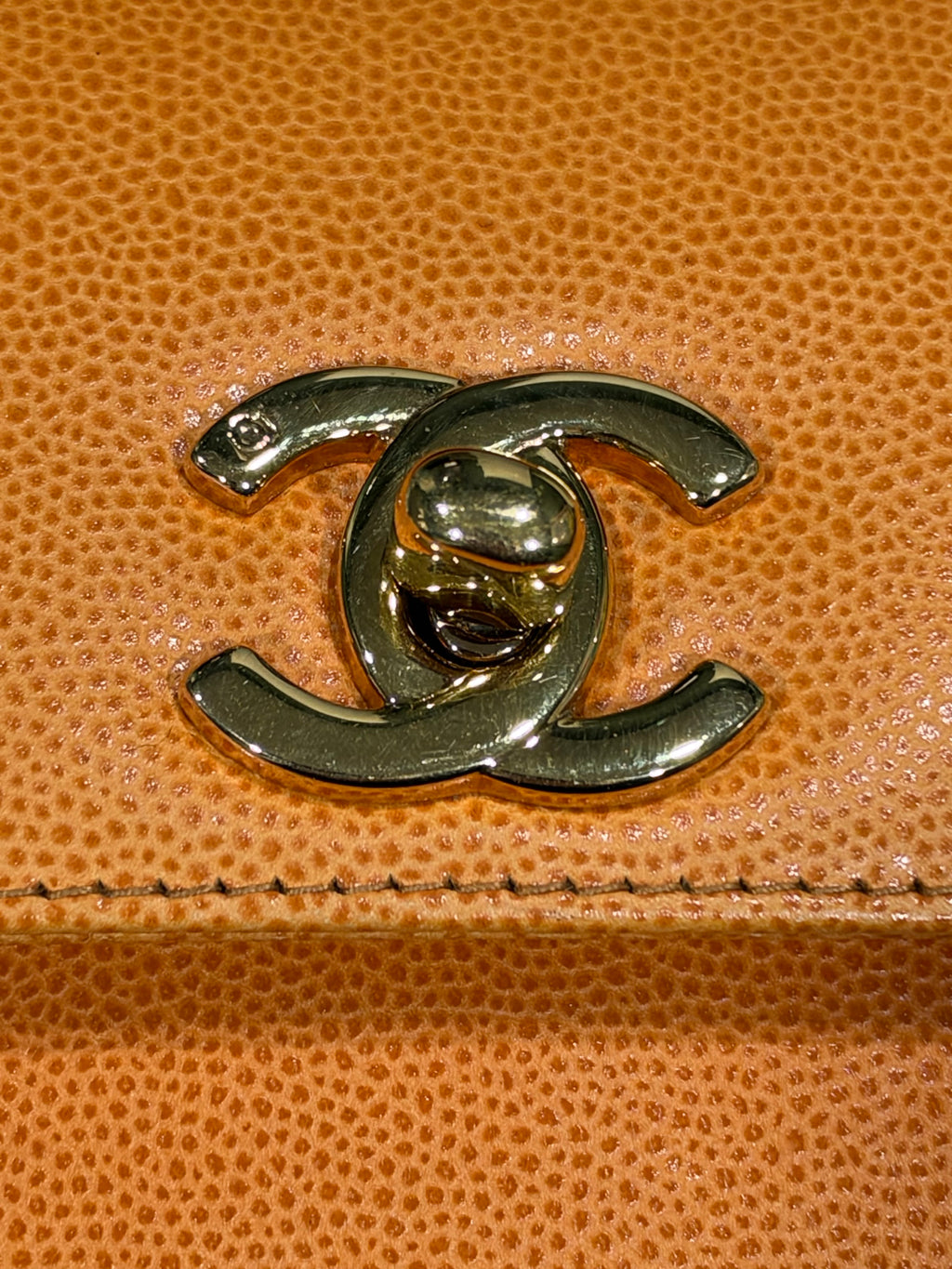 Chanel Rare Vintage Orange Caviar Leather Top Handle Bag