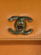 Chanel Rare Vintage Orange Caviar Leather Top Handle Bag