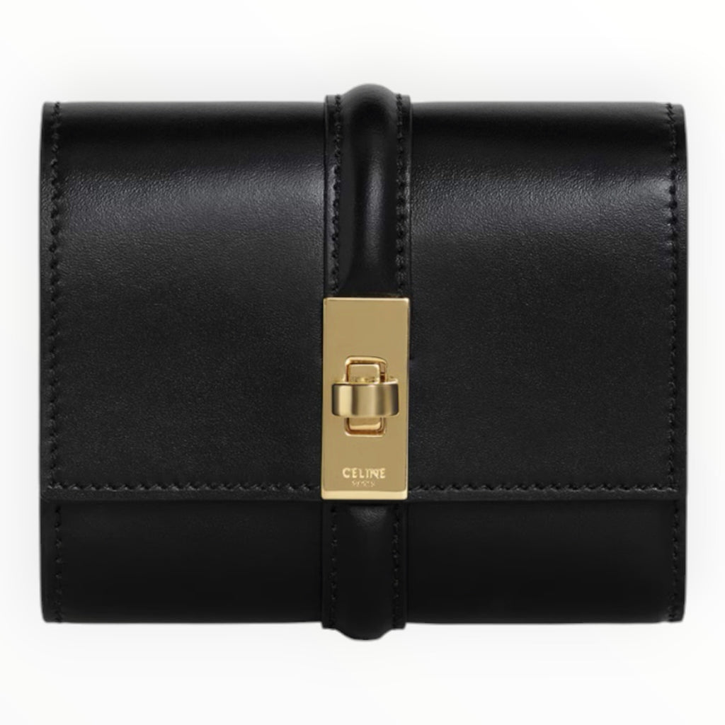 Celine Small Trifold Wallet 16 Black Satinated Calfskin