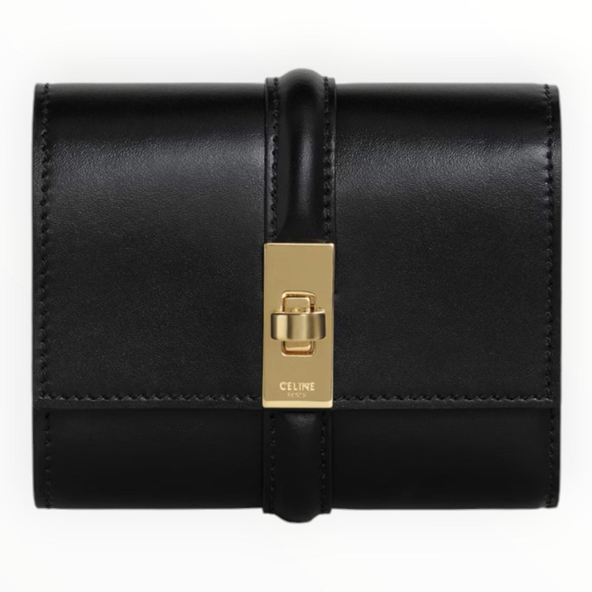 Celine Small Trifold Wallet 16 Black Satinated Calfskin