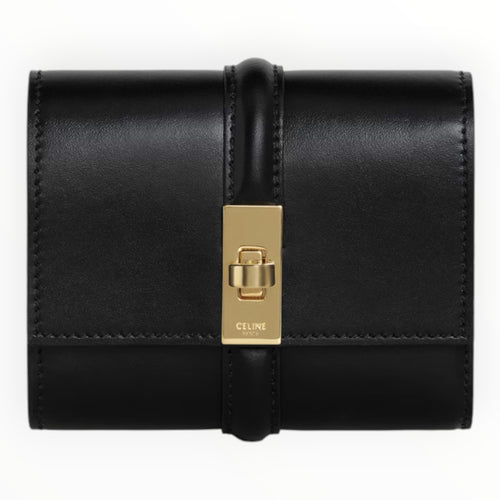 Celine Small Trifold Wallet 16 Black Satinated Calfskin