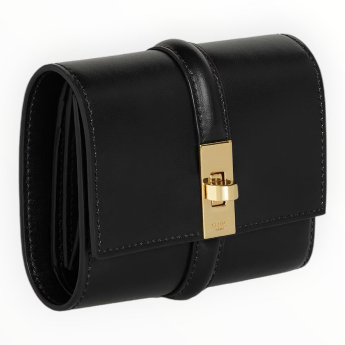 Celine Small Trifold Wallet 16 Black Satinated Calfskin