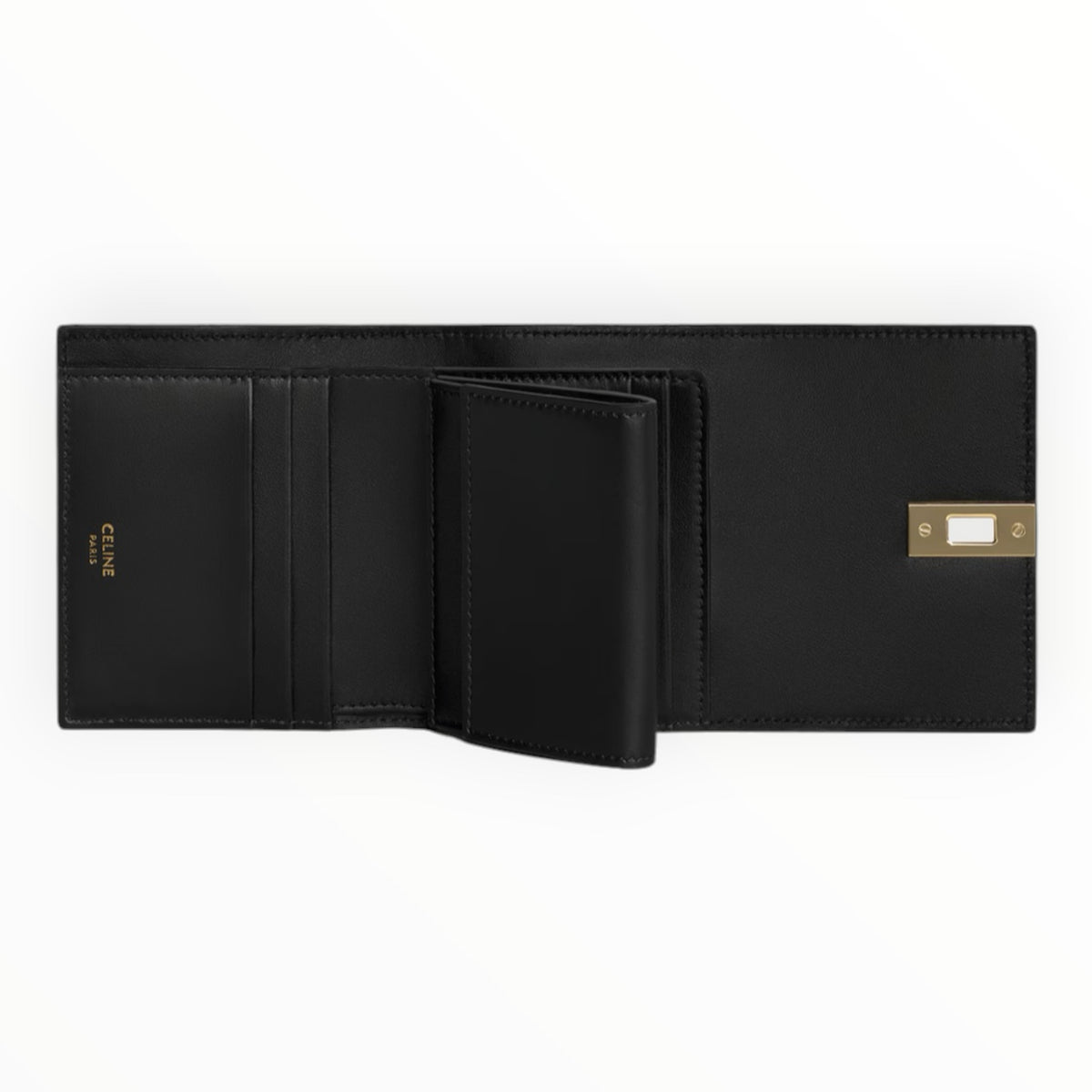 Celine Small Trifold Wallet 16 Black Satinated Calfskin