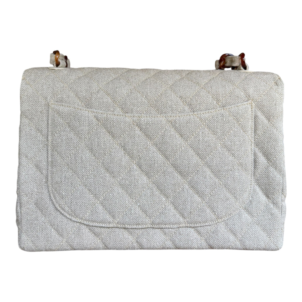 Vintage Chanel Quilted Linen Flap Bag with Tortoiseshell Resin Chain
