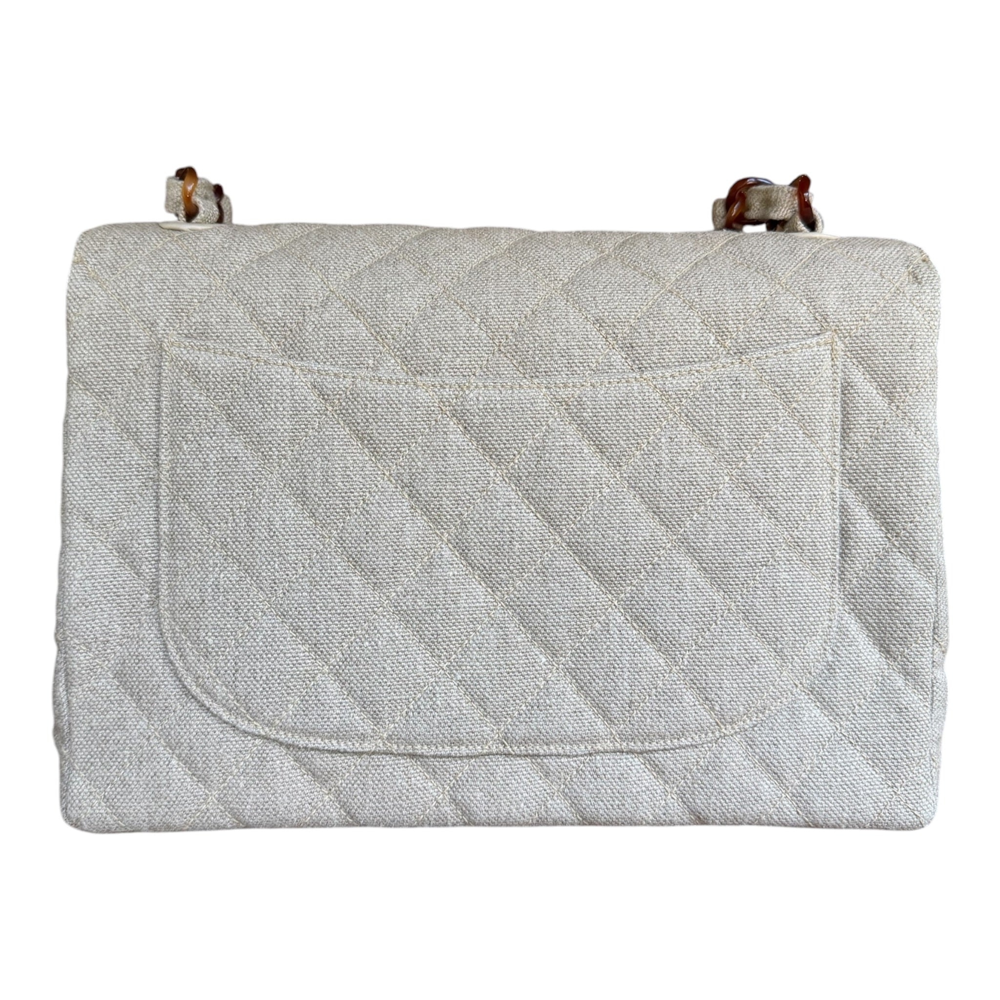 Vintage Chanel Quilted Linen Flap Bag with Tortoiseshell Resin Chain