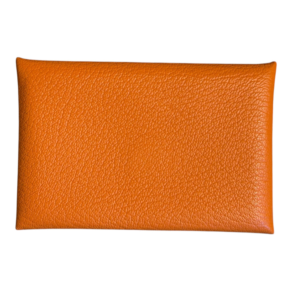 Hermès Calvi Card Holder in Orange Chèvre Mysore