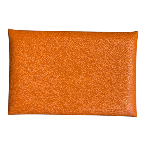 Hermès Calvi Card Holder in Orange Chèvre Mysore