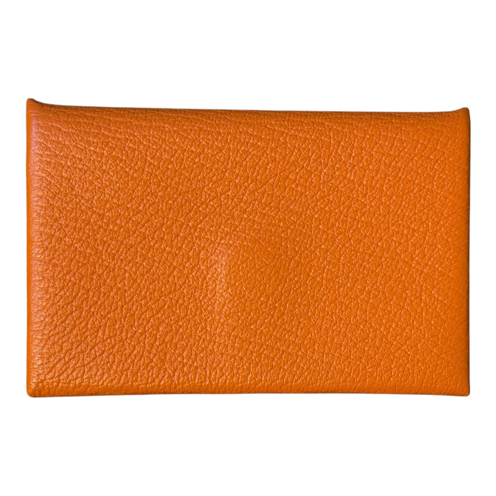 Hermès Calvi Card Holder in Orange Chèvre Mysore