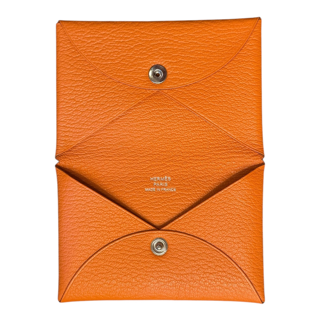 Hermès Calvi Card Holder in Orange Chèvre Mysore