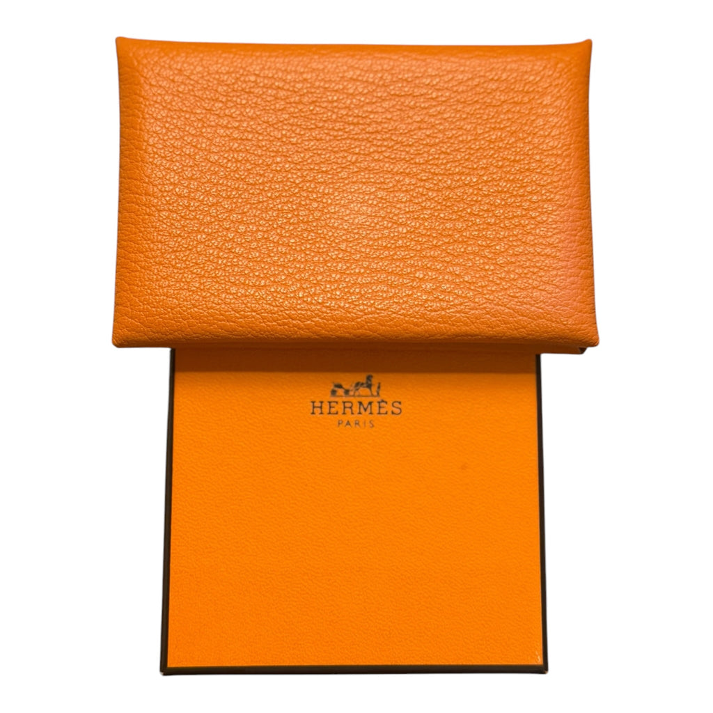 Hermès Calvi Card Holder in Orange Chèvre Mysore