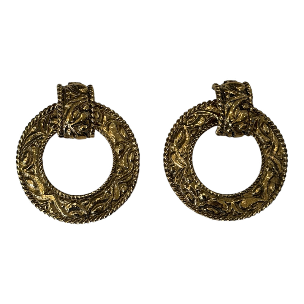 Vintage Chanel 24K Gold Plated Door Knocker Clip-On Earrings