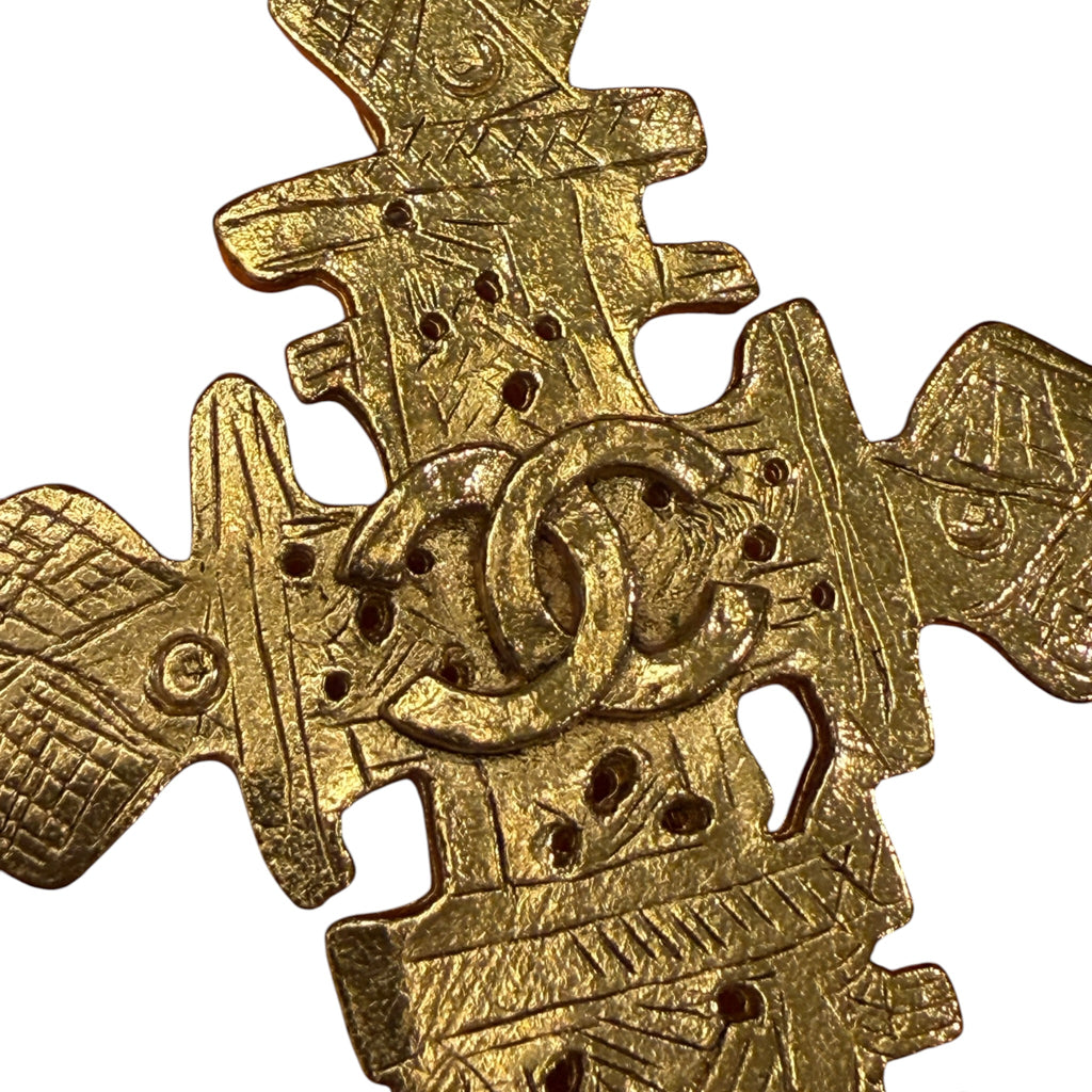 Chanel Vintage Oversized Abstract Cross Totem Brooch
