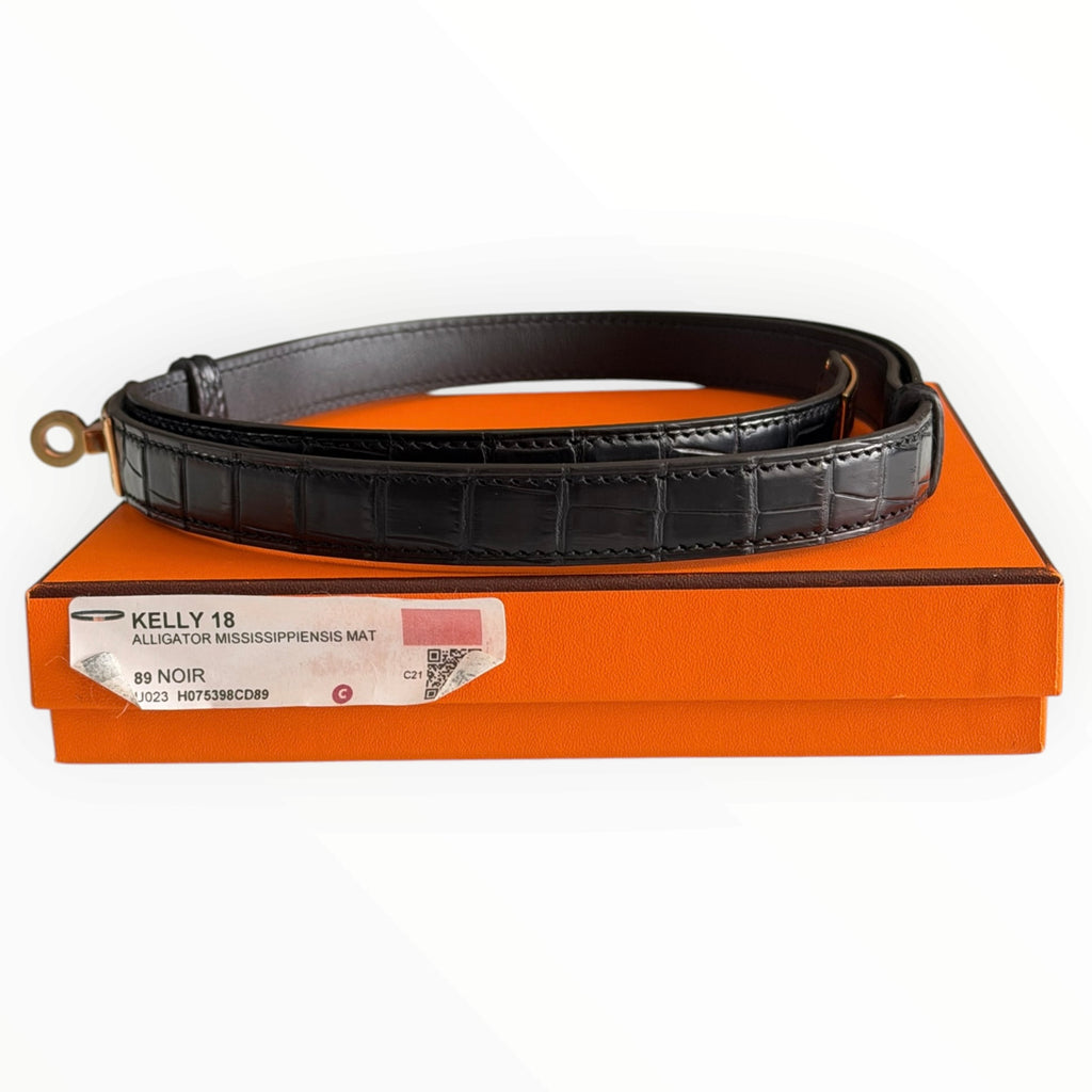 Hermès Kelly 18 Belt – Noir Matte Alligator with Gold Hardware